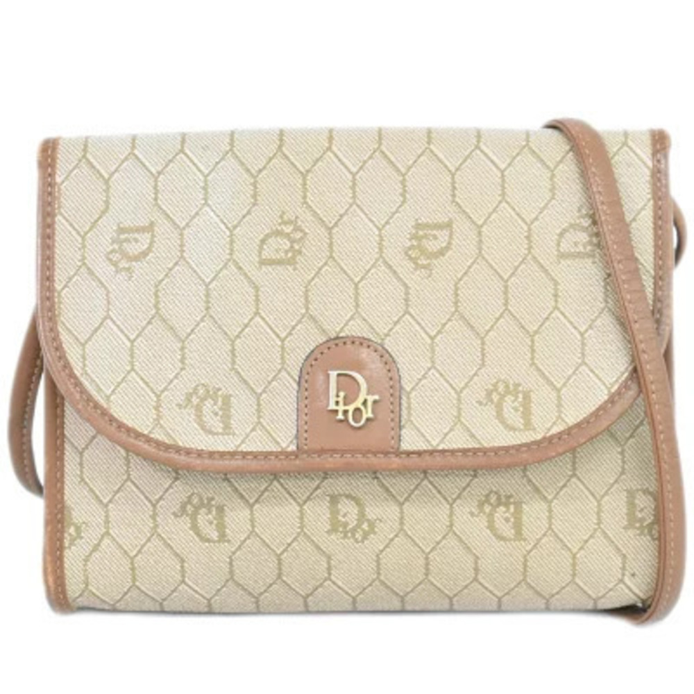 Christian Dior Honeycomb Shoulder Bag Leather Beige